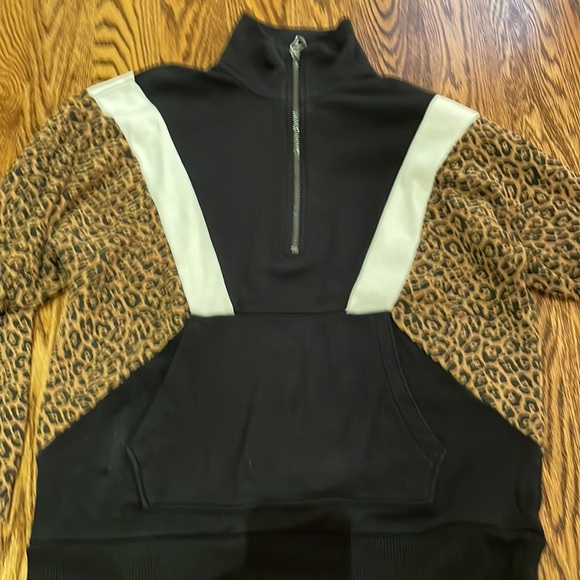 American Eagle Quarter Zip Sweatshirt with Animal Print Sleeves - Picture 2 of 4
